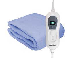 Auronic Elektrische Onderdeken - 150 x 80 cm - 1 Persoons Warmtedeken - 3 Warmtestanden met Timer - met Hoekelastieken - Verwarmingsdeken - Blauw