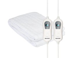 Auronic Elektrische Onderdeken - 160 x 140 cm - 2 Persoons Warmtedeken - 2 Warmtezones en 2 Controllers - met Hoekelastieken - 3 Warmtestanden met Timer - Wit