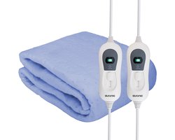 Auronic Elektrische Onderdeken - 160x140cm - 2 Persoons - met Hoekelastieken en 2 Controllers - Verwarmingsdeken - Blauw