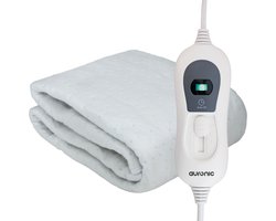 Auronic Elektrische Onderdeken XL - 190 x 90 cm - 1 Persoons Warmtedeken - 3 Warmtestanden met Timer - met Hoekelastieken - Verwarmingsdeken - Wit