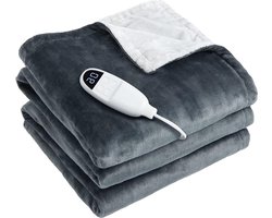 Automatische uitschakeling elektrische deken - snelle opwarming - oververhittingsbeveiliging - 6 warmtestanden - 8 uur-timer - lcd-display - knuffeldeken 130 x 180 cm grijs