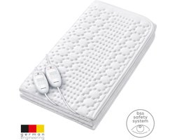 Beurer Elektrische deken 2 persoons - Elektrische onderdeken 150x140cm - 2 Warmtezones - 2 Schakelaars - BSS (Beurer Safety System) - Ademend fleece - Wit