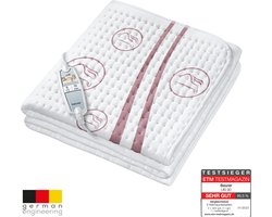 Beurer Elektrische onderdeken 1 persoons - Elektrische deken 150x80cm - 2 Warmtezones - BSS (Beurer Safety System) - ECO Control - Fleece/Katoen - Wit