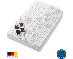 Beurer Elektrische onderdeken 2 persoons - Elektrische deken 150x160cm - Snelle opwarming - 2 Schakelaars - BSS (Beurer Safety System) - Fleece/Katoen - Wit