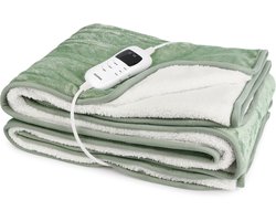 Blokker Elektrische Deken - 120W - 180x130cm - 9 temperatuur instellingen - Automatische uitschakeling - Digitaal display - Timer - Coral fleece - Wasmachine reinigbaar - 2.15 snoer - EBL-127162.3 Groen