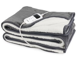 Blokker Elektrische Deken - 120W - 180x130cm - 9 Temperatuur instellingen - Automatische uitschakeling - Digitaal display - Timer - Coral fleece - Wasmachine reinigbaar - 2.15m snoer - EBL-127162.4 Grijs