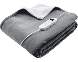 Bloomfold Elektrische Deken - 160 x 130 cm - Wasmachinebestendig - 1 Persoons - 9 Standen - Met Timer - Warmtedeken - Grijs/flannel