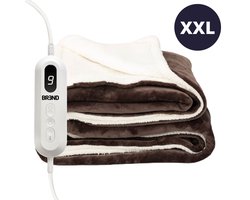 BREND BR-2219 Elektrische Deken met 9 Temperatuurinstellingen – Flanel Fleece Deken - Warme Plaid voor Bank en Bed – 180 x 130 cm - Bruin/Wit