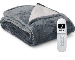 Brixy Elektrische Deken - Warmtedeken - 2-Persoons - 180 x 160 cm - Met Timer - Bovendeken - Fleece - Antraciet