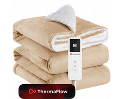 CoolHome HB25 Elektrische Warmtedeken - Elektrisch deken - Flanel & Melkfleece - Afstandsbediening - Wasbaar - 130 x 180 cm - Beige