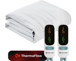 CoolHome UB26 Elektrische Onderdeken- 2 Persoons – 190x140 cm – 6 Warmtestanden - Dual zone– Timer & Oververhittingsbeveiliging - Extra zacht - Wit