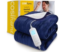 Cosi Home – Elektrische Deken – Luxe Fleece en Sherpa Wol - 180 x 130 cm - Warmtedeken met 10 Warmtestanden, 10-Uurs Timer en Oververhittingsbeveiliging – Machinewasbaar – Blauw