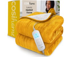 Cosi Home – Elektrische Deken – Luxe Fleece en Sherpa Wol - 180 x 130 cm Warmtedeken met 10 Warmtestanden, 10-Uurs Timer en Oververhittingsbeveiliging – Machinewasbaar – Mosterd
