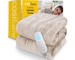 Cosi Home – Elektrische Deken – Luxe Zachte Fleece - 180 x 130 cm Warmtedeken met 10 Warmtestanden, 10-Uurs Timer en Oververhittingsbeveiliging – Machinewasbaar – Beige