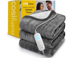 Cosi Home Luxe Elektrische Warmtedeken XL - 200 x 150cm - Fleece & Sherpa Wol - 10 Warmtestanden, 10-Uurs Timer - Digitale Afstandsbediening en Wasbaar Grijs