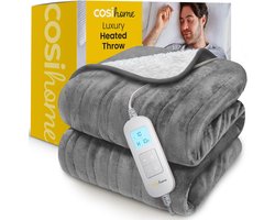 Cosi Home – Warmtedeken – 180 x 130 cm Elektrische Bovendeken met 10 Warmtestanden en Timer – Wasmachinebestendig – Grijs