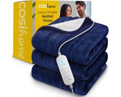 Cosi Home XL Elektrisch Deken - 2 Persoons - 200 x 150cm - Fleece & Sherpa Wol - 10 Standen, Timer - Digitale Afstandsbediening en Wasmachinebestendig - Navy Blue