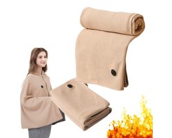 Dames Verwarmde Schoudermantel - 3 Warmteniveaus - Snel Opwarmend - Binnen en Buiten - Verstelbare Rits - Zakbaar Ontwerp - Wasbaar - Cadeau voor Moederdag - Khaki Kleur - De powerbank is niet inbegrepen