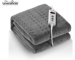 De Leverancier® - Elektrische Deken - Wasbaar - Timer - 9 Standen - Extra Zacht - 150x80cm - Grijs