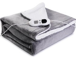 Distiion - Elektrische Deken - Teddybeer zachtheid - XXL formaat 180 cm x 160cm - Grijs-Wit