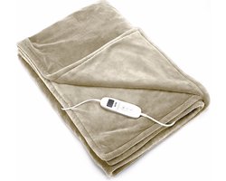 DistinQ Elektrische Bovendeken XXL 180x160 cm - 2 persoons omslagdeken - 160Watt - Automatische Uitschakeling - Oververhittingsbescherming - 9 Standen - Warmtedeken - Beige Energiezuinig -