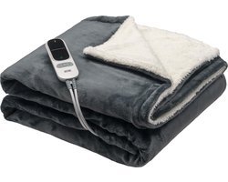 DistinQ Elektrische Bovendeken XXL 180x160 cm - 2 persoons omslagdeken - 160watt - Automatische Uitschakeling - Oververhittingsbescherming - 9 Standen - Warmtedeken - Grijs Sherpa - Energiezuinig