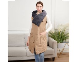 Draadloze verwarmde deken, draagbare elektrische geruite deken met automatische uitschakeling en drielaagse verstelling, verwarmde cape/verwarming voor rug, nek, schouders en buik (camelkleur)