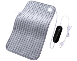 Elektrisch verwarmingskussen, 30 x 60 cm, donkergrijs, verlicht nek-/schouder-/spier-/rug-/armpijn, 4-snelheden slimme timer en automatische uitschakeling, verwarmingskussen, vochtig verwarmingskussen