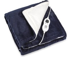 Elektrische Bovendeken 160x120 cm - Warmtedeken Inclusief Draagtas - Knuffeldeken met 6 Warmtestanden en Timer - 1 Persoons Warmte Deken - Verzwaringsdeken - Wasbaar - Blauw