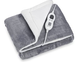 Elektrische Bovendeken 160x120 cm - Warmtedeken Inclusief Draagtas - Knuffeldeken met 6 Warmtestanden en Timer - 1 Persoons Warmte Deken - Verzwaringsdeken - Wasbaar - Grijs