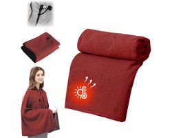 Elektrische deken - 150x80cm - Oplaadbare elektrische deken - Verwarmde deken - USB-aangedreven winterdeken - Draagbare verwarmde omslagdoek - Zachte verwarmde omslagdoek met snoer - Geschikt voor gebruik op kantoor - Bordeauxrood