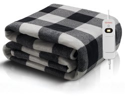 Elektrische Deken 180 × 130 cm – Pluche Fleece Warmtedeken – 3 Warmtestanden – Timerfunctie – Wasmachinebestendig – Geruit