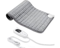 Elektrische deken - 84x43cm warmtekussen - Electrische deken 1 persoons - 6 temperatuurstanden - 4 timers - Geschikt voor rug, nek en schouders - Grijs