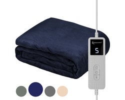 Elektrische Deken Bovendeken - 180x130 cm - Automatische Uitschakeling - Oververhittingsbescherming - 3 Standen - 1 Persoons - Warmtedeken - Navy Blue - Ideaal kerstcadeau