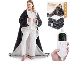 Elektrische Deken met Mouwen en Voetenzak – 130×180 cm – 10 Warmtestanden – Timer tot 12 Uur – Wasbaar Flanel – Draagbare Warmtedeken voor Thuis