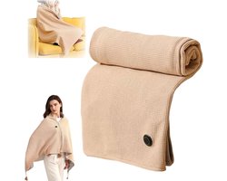 Elektrische deken - USB-verwarmde sjaal - Eenpersoons elektrische deken - Synthetische vezels 150x80cm Abrikoos - Powerbank niet inbegrepen