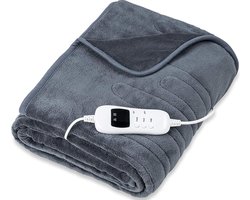 Elektrische deken van Fleece grijs - 9 temperatuurniveaus - verwarmde deken - XXL verwarmingsdeken 200 x 180 cm - automatisch uitschakelen - wasbaar tot 40 °C - digitaal display