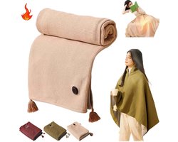 Elektrische deken - Warmtedeken - Elektrische onderdeken 1 persoons – Elektrische Schouderdeken – Verwarmde Shawl voor Thuis Kantoor – 3-snelheidsregeling - Warmtedeken Draagbaar – Winter Verwarming – 150×80cm – Zonder Powerbank (Kaki)