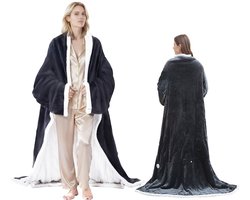 Elektrische dekens -Elektrische Deken met Mouwen -Warmtedeken Oplaadbaar -127*177CM -verwarmde deken -Draagbare elektrische deken - met voethoezen en mouwen - gemaakt van flanel en lamswol - 8 temperatuurstanden - 6 timerstanden - grijs