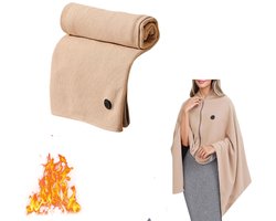 Elektrische dekens -Hoodie Deken - Warmtedeken Oplaadbaar -150x80cm -Draadloze verwarmde sjaal - Cape-Warmtedeken Oplaadbaar -Kan verwarmd worden met mobiele stroom -verwarmde deken - drie instelbare standen - USB-oplaadbaar - met rits - Bruin