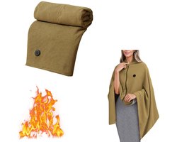 Elektrische dekens -Hoodie Deken - Warmtedeken Oplaadbaar -150x80cm -Draadloze verwarmde sjaal - Cape-Warmtedeken Oplaadbaar -Kan verwarmd worden met mobiele stroom -verwarmde deken - drie instelbare standen - USB-oplaadbaar - met rits - Groen