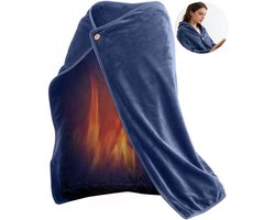 Elektrische dekens - Warmtedeken - 100x70cm - Oplaadbaar - USB - - Met knopen - Zachte flanel - Verwarmde deken - Draagbare elektrische deken op batterijen - Draagbare verwarmde deken - Dames en Heren - Blauw