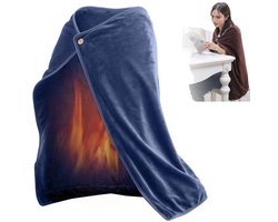 Elektrische dekens -Warmtedeken Oplaadbaar - Draadloze USB verwarmde deken - Met knopen -100x70cm -Zachte flanel - Draagbare elektrische deken op batterijen - Draagbare, draagbare verwarmde deken - Geschikt voor kantoren - Blauw