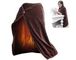 Elektrische dekens -Warmtedeken Oplaadbaar - Draadloze USB verwarmde deken - Met knopen -100x70cm -Zachte flanel - Draagbare elektrische deken op batterijen - Draagbare, draagbare verwarmde deken - Geschikt voor kantoren - Bruin