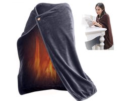Elektrische dekens -Warmtedeken Oplaadbaar - Draadloze USB verwarmde deken - Met knopen -100x70cm -Zachte flanel - Draagbare elektrische deken op batterijen - Draagbare, draagbare verwarmde deken - Geschikt voor kantoren - Grijs