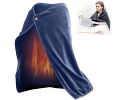 Elektrische dekens -Warmtedeken -USB-verwarmde deken - Warmtedeken Oplaadbaar -100x70cm -Met knopen -Draadloze verwarmde deken - Draagbare elektrische deken - Verwarmde omslagdoek - Warmte Deken Elektrisch Voor Op De Bank - Cape - Blauw