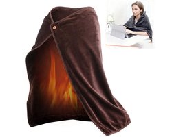 Elektrische dekens -Warmtedeken -USB-verwarmde deken - Warmtedeken Oplaadbaar -100x70cm -Met knopen -Draadloze verwarmde deken - Draagbare elektrische deken - Verwarmde omslagdoek - Warmte Deken Elektrisch Voor Op De Bank - Cape - Bruin