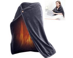 Elektrische dekens -Warmtedeken -USB-verwarmde deken - Warmtedeken Oplaadbaar -100x70cm -Met knopen -Powerbank niet inbegrepen - Plug and play - Draagbare elektrische deken - Verwarmde omslagdoek - Cape - Grijs
