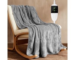Elektrische verwarmingsdeken van 180 x 150 cm met instelbare temperatuur en timer, wasbaar, voor gebruik op de bank thuis, dubbelzijdige flanellen elektrische deken, geschikt voor 1 of 2 personen.