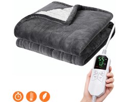 Elektrische Warmtedeken 130x180 cm - 147W - 8 Warmtestanden met Timer - Automatische Uitschakeling - Wasbaar Verwarmingsdeken - Donkergrijs